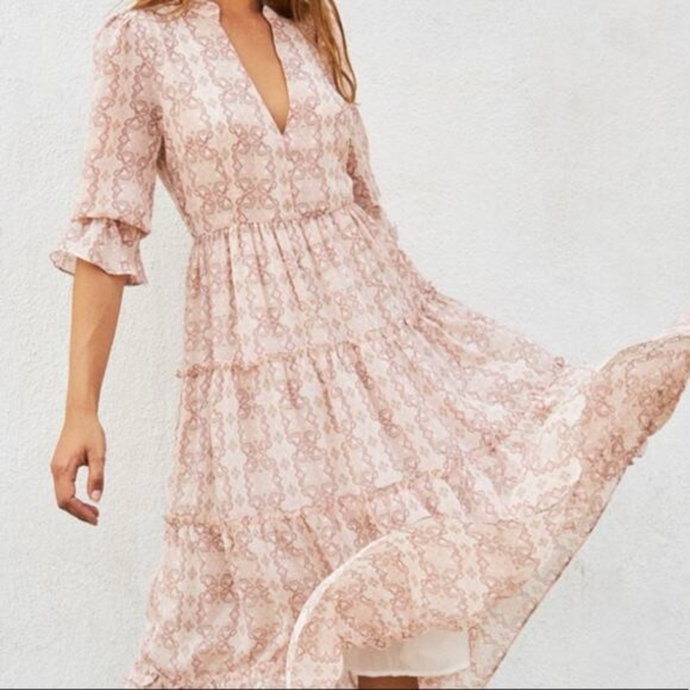 NWT Elan Chania Pink Aztec Print Tiered Maxi Dress Size Medium